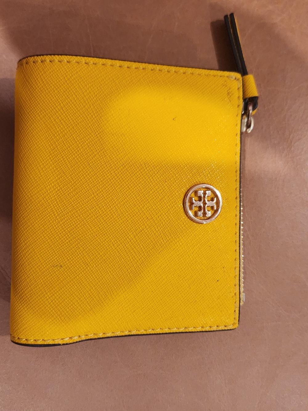 Tory Burch Yellow Logo Zip Wallet